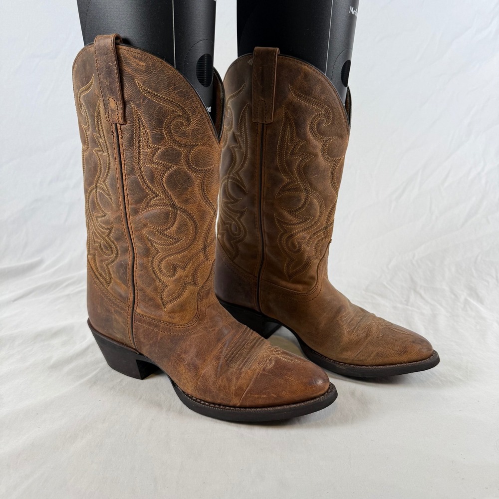 Laredo Women 7.5 W Brown Distressed Leather Western Casual Country Cowboy Boots